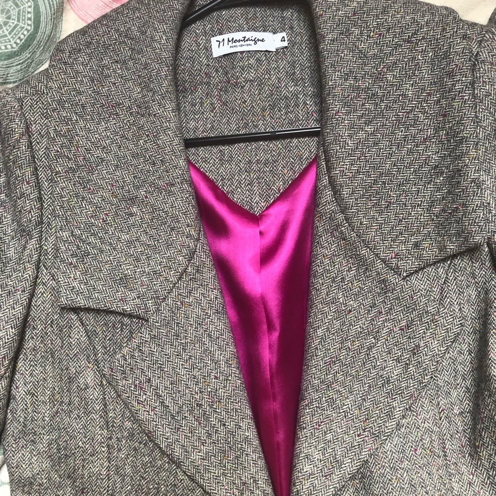 71 Montaigne (Paris) Designer Gray Herringbone Wool Suit